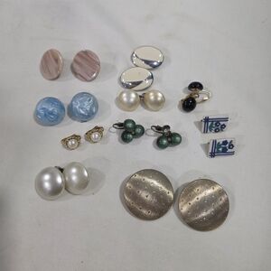 Vintage Lot 10 Pairs Clip Earrings Variety of Black, Blue, Floral Clamp Style